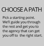 Choose a Path...Pick a starting point. We’ll guide
you through the rest and get
you to the agency that can get you
off to the right start.